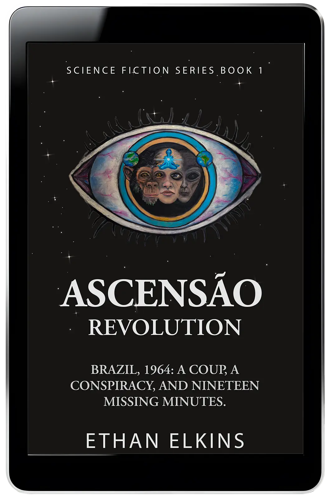 Digital reader displaying the cover of Ascensão: Revolution by Ethan Elkins.